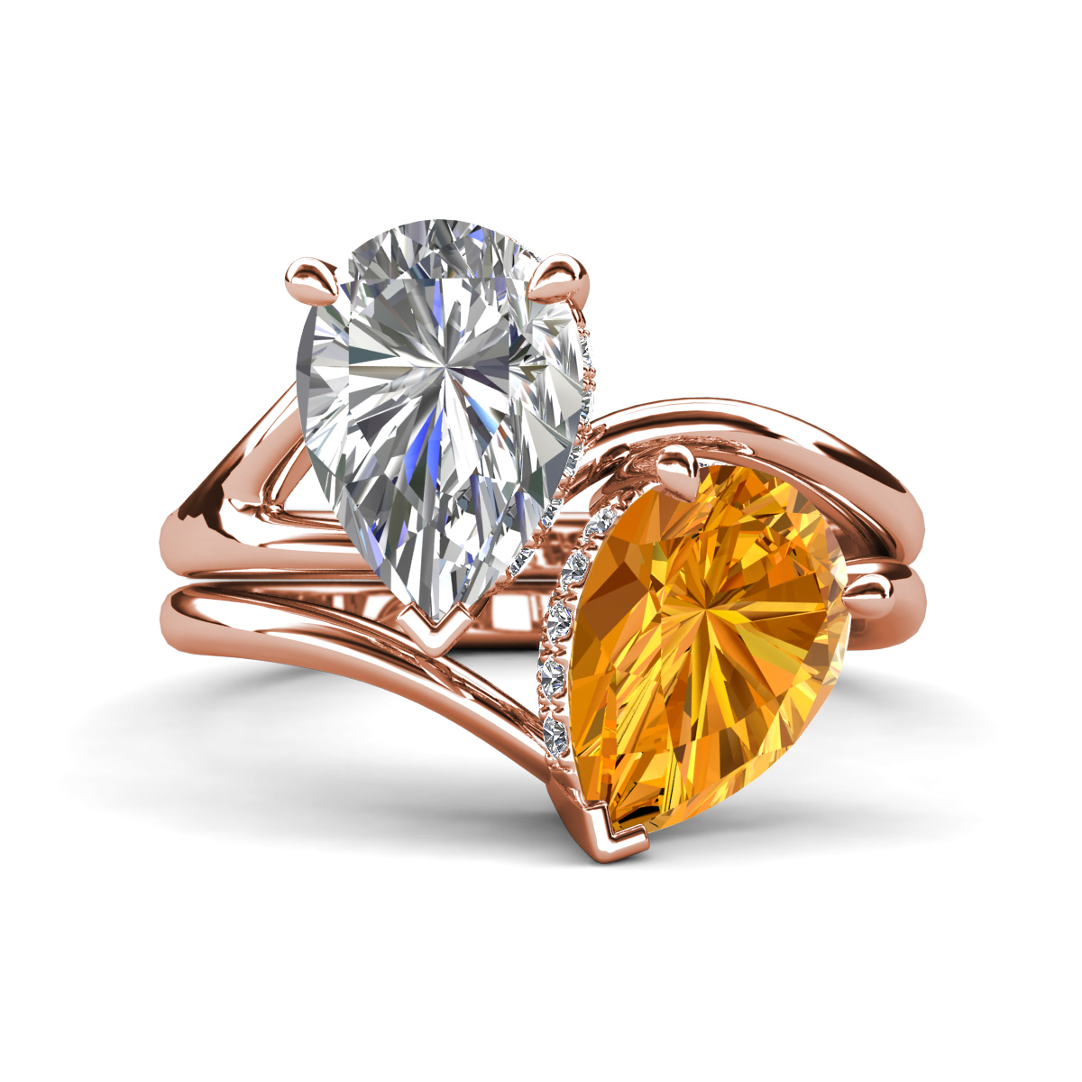 Hollie 4.21 ctw IGI Certified Pear Shape Lab Grown Diamond & Pear Shape Citrine Women 2 Stone Hidden Halo Engagement Ring 