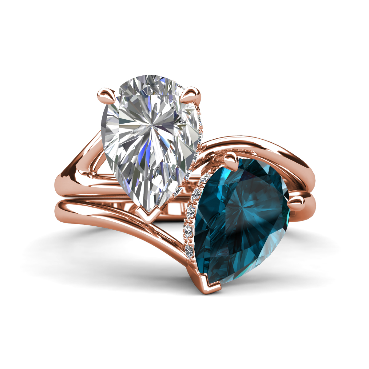 Hollie 4.81 ctw IGI Certified Pear Shape Lab Grown Diamond & Pear Shape London Blue Topaz Women 2 Stone Hidden Halo Engagement Ring 