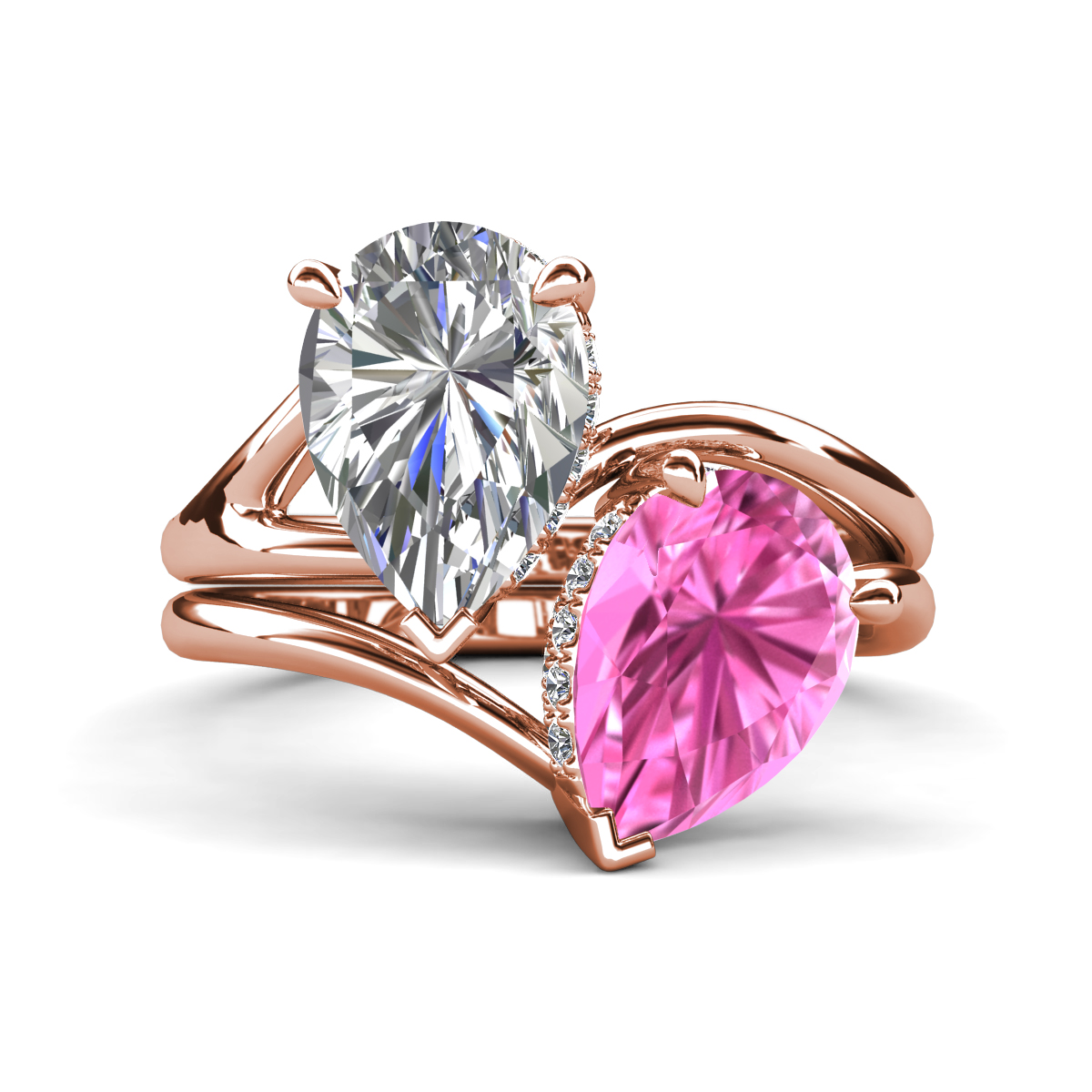 Hollie 4.96 ctw IGI Certified Pear Shape Lab Grown Diamond & Pear Shape Created Pink Sapphire Women 2 Stone Hidden Halo Engagement Ring 