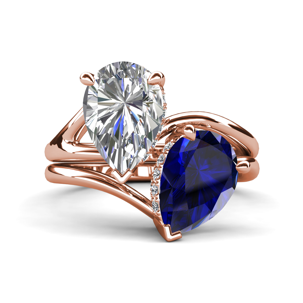 Hollie 4.96 ctw IGI Certified Pear Shape Lab Grown Diamond & Pear Shape Created Blue Sapphire Women 2 Stone Hidden Halo Engagement Ring 