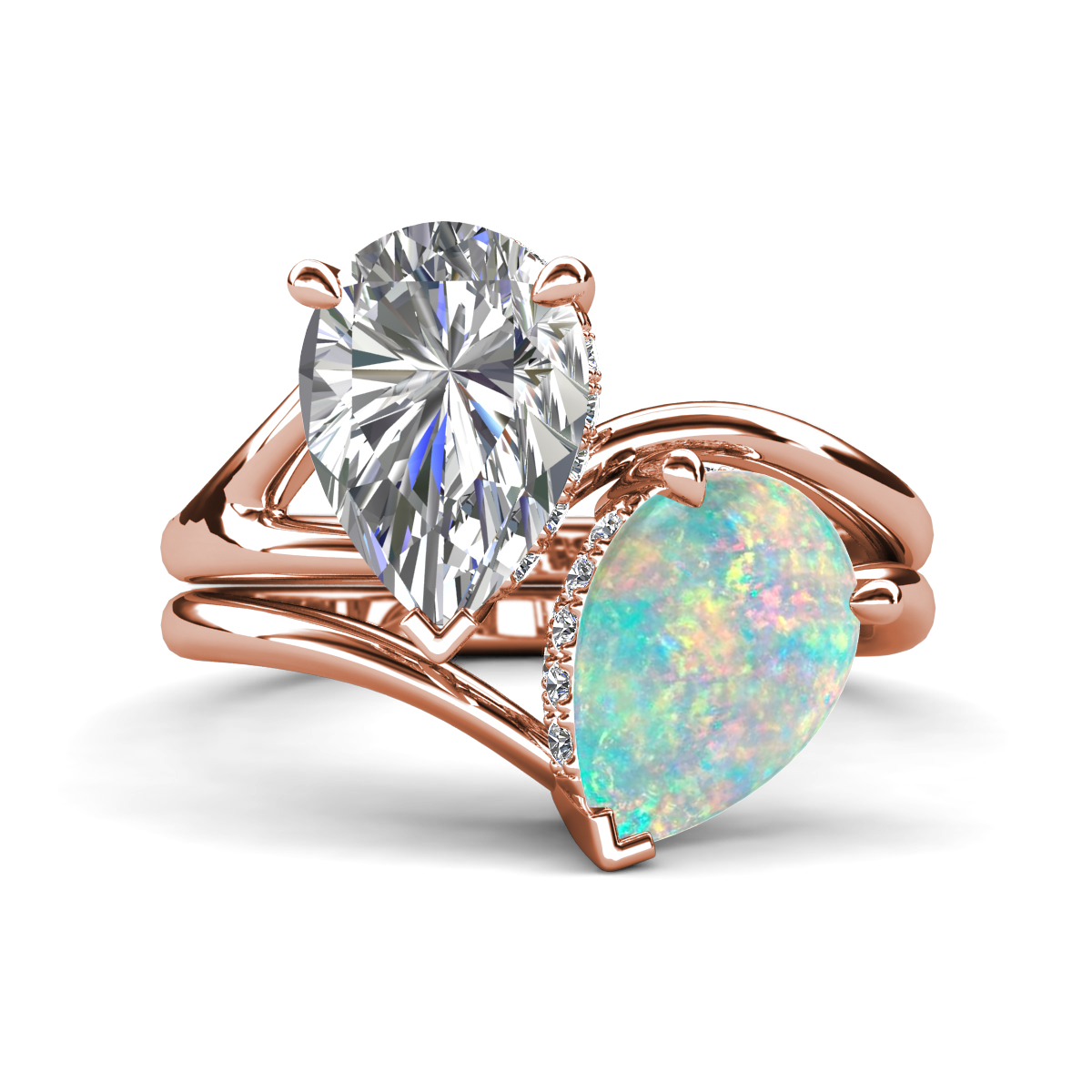 Hollie 3.41 ctw IGI Certified Pear Shape Lab Grown Diamond & Pear Shape Opal Women 2 Stone Hidden Halo Engagement Ring 
