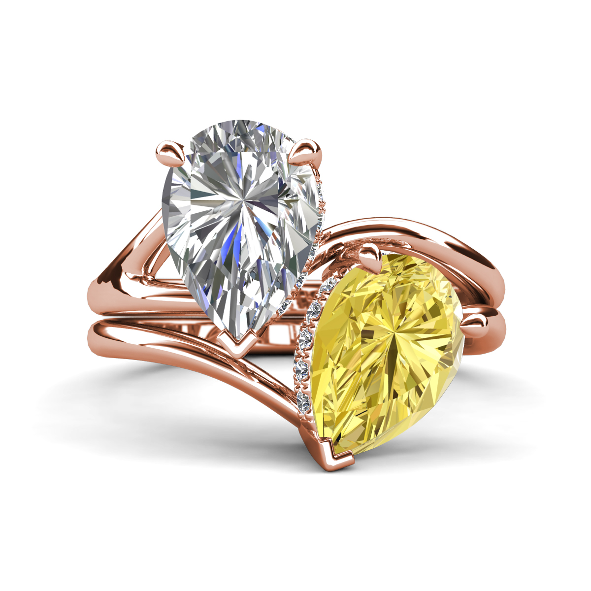 Hollie 4.96 ctw IGI Certified Pear Shape Lab Grown Diamond & Pear Shape Created Yellow Sapphire Women 2 Stone Hidden Halo Engagement Ring 