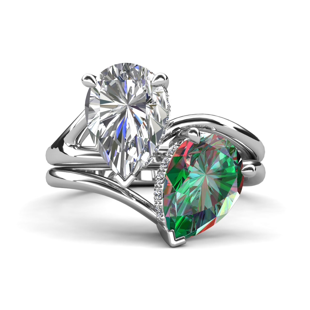 Hollie 5.05 ctw IGI Certified Pear Shape Lab Grown Diamond & Pear Shape Created Alexandrite Women 2 Stone Hidden Halo Engagement Ring 