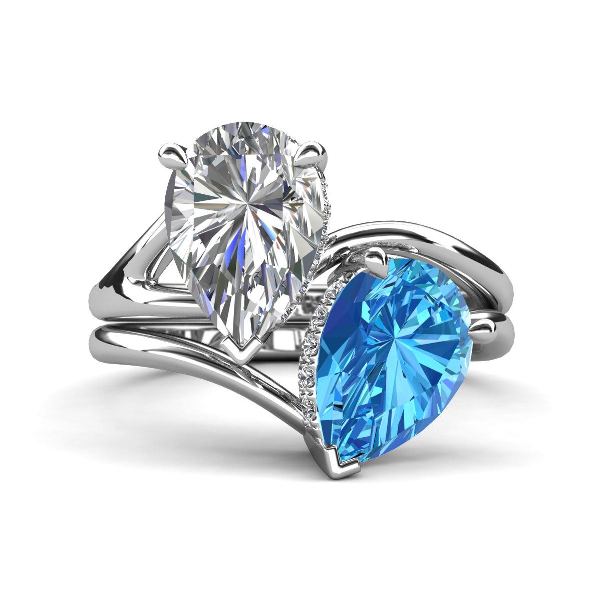 Hollie 4.81 ctw IGI Certified Pear Shape Lab Grown Diamond & Pear Shape Blue Topaz Women 2 Stone Hidden Halo Engagement Ring 