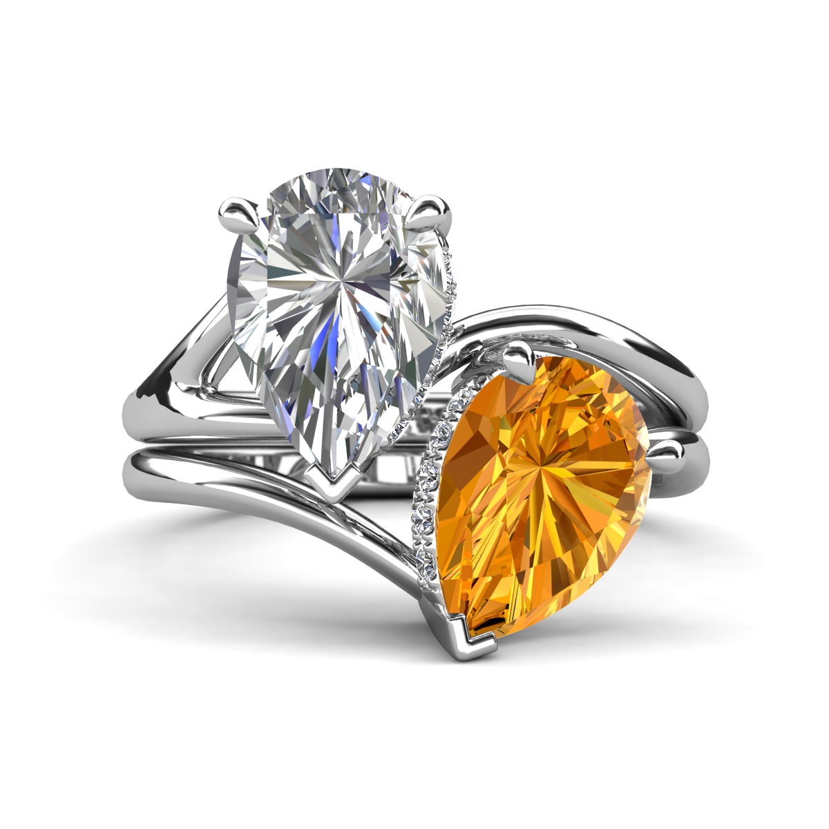 Hollie 4.21 ctw IGI Certified Pear Shape Lab Grown Diamond & Pear Shape Citrine Women 2 Stone Hidden Halo Engagement Ring 