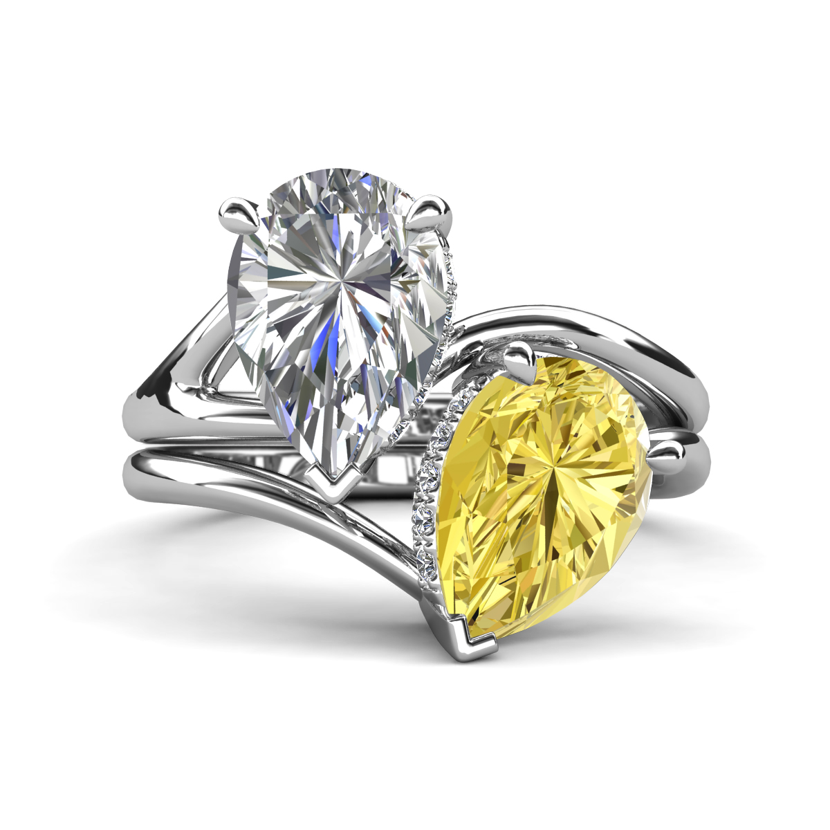 Hollie 4.96 ctw IGI Certified Pear Shape Lab Grown Diamond & Pear Shape Created Yellow Sapphire Women 2 Stone Hidden Halo Engagement Ring 