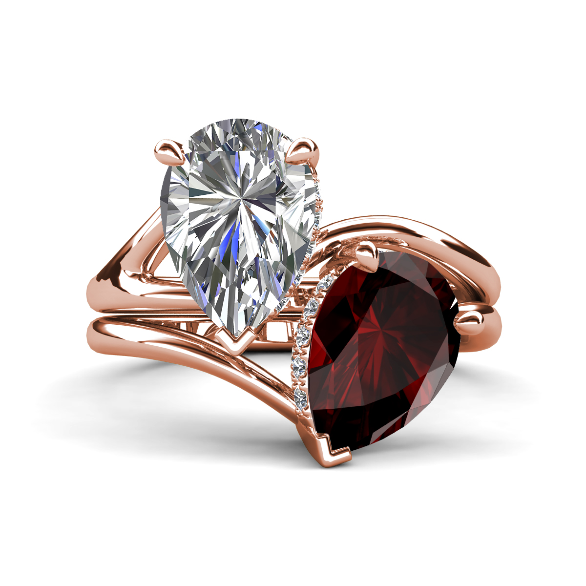 Hollie 4.86 ctw IGI Certified Pear Shape Lab Grown Diamond & Pear Shape Red Garnet Women 2 Stone Hidden Halo Engagement Ring 