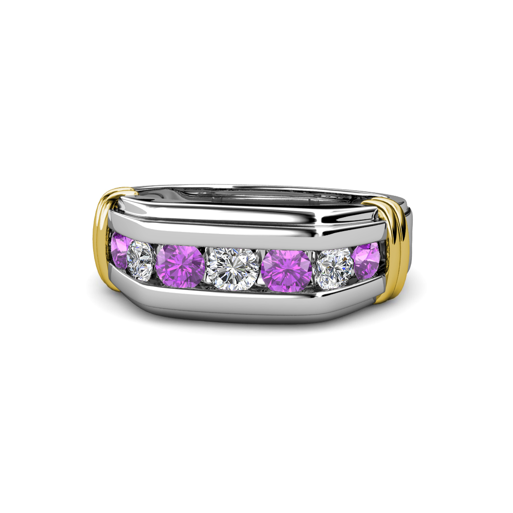 Brad 1.01 ctw Amethyst and Lab Grown Diamond 7 Stone Men Wedding Ring 