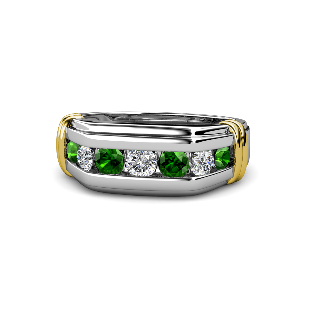 Brad Round Green Garnet and Diamond 7 Stone Men Wedding Ring (8.5 mm) 