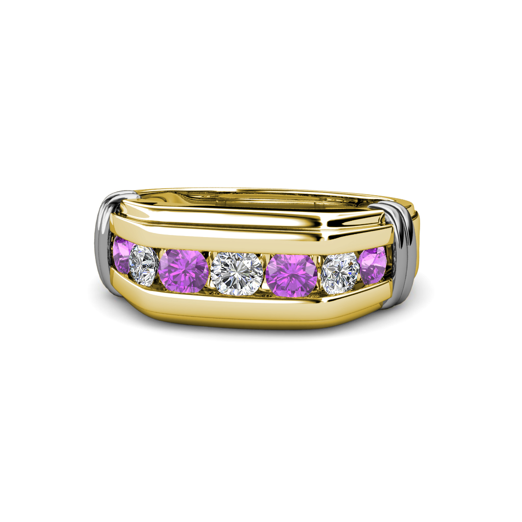 Brad 1.01 ctw Amethyst and Lab Grown Diamond 7 Stone Men Wedding Ring 