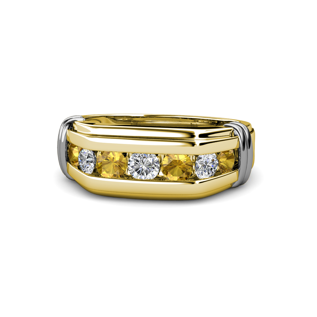 Brad Round Citrine and Diamond 7 Stone Men Wedding Ring (8.5 mm) 