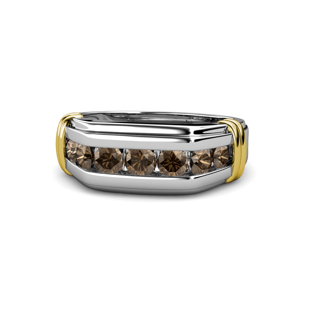 Brad Smoky Quartz 7 Stone Men Wedding Ring (8.5 mm) 