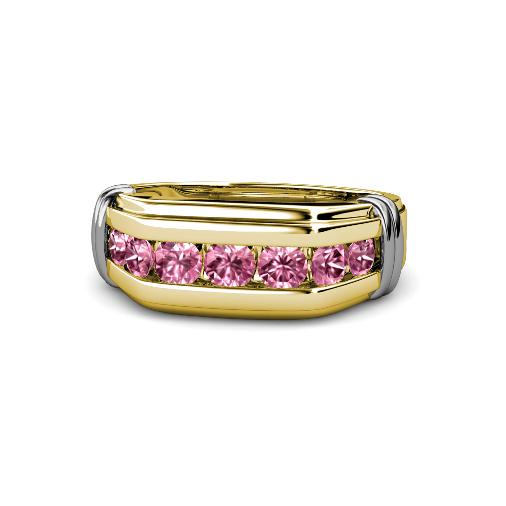 Brad Pink Tourmaline 7 Stone Men Wedding Ring (8.5 mm) 