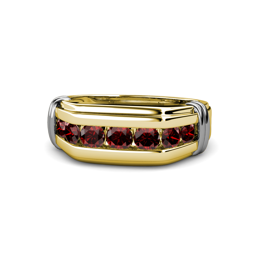 Brad Red Garnet 7 Stone Men Wedding Ring (8.5 mm) 