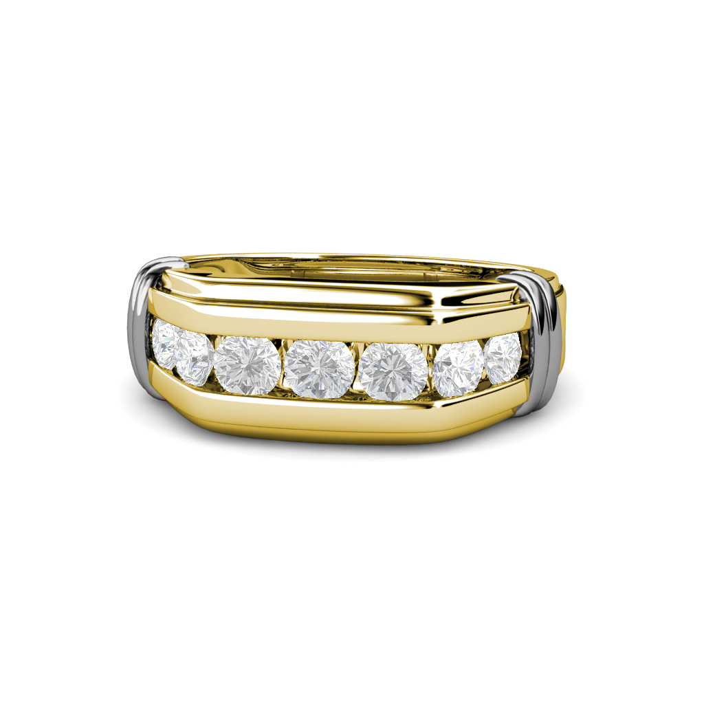 Brad White Sapphire 7 Stone Men Wedding Ring (8.5 mm) 