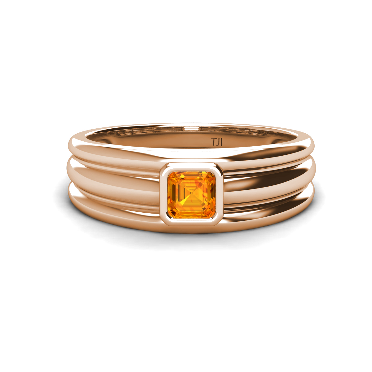 Zion 0.54 ct Asscher Cut Citrine Solitaire Men Wedding Band (9.4 mm) 