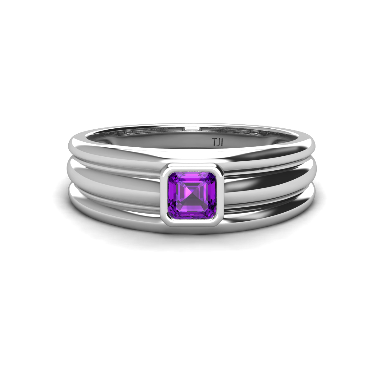 Zion 0.52 ct Asscher Cut Amethyst Solitaire Men Wedding Band (9.4 mm) 