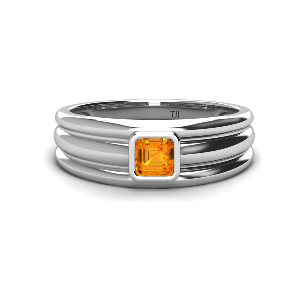 Zion 0.54 ct Asscher Cut Citrine Solitaire Men Wedding Band (9.4 mm) 