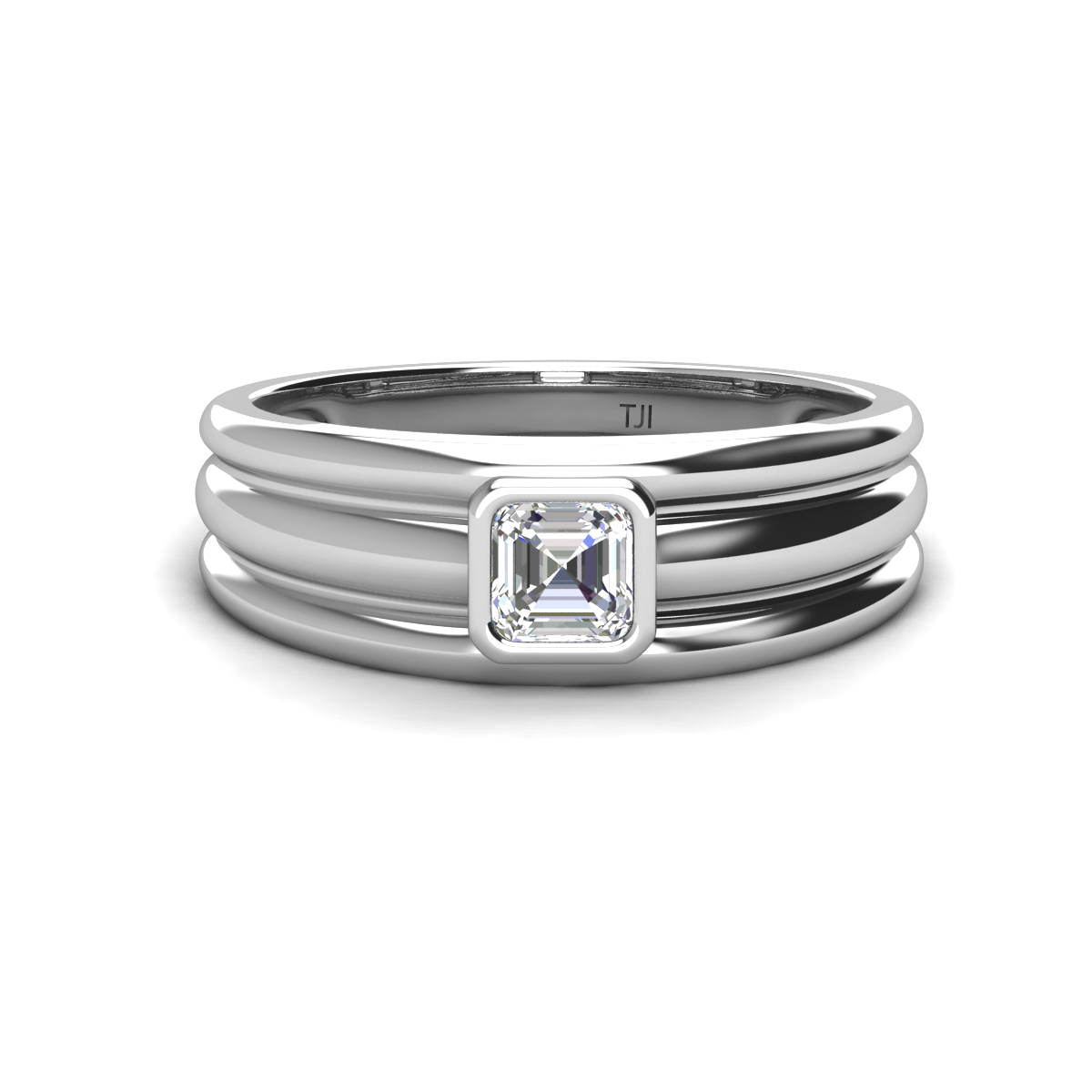 Zion 5.00 mm Asscher Cut Moissanite Solitaire Men Wedding Band 