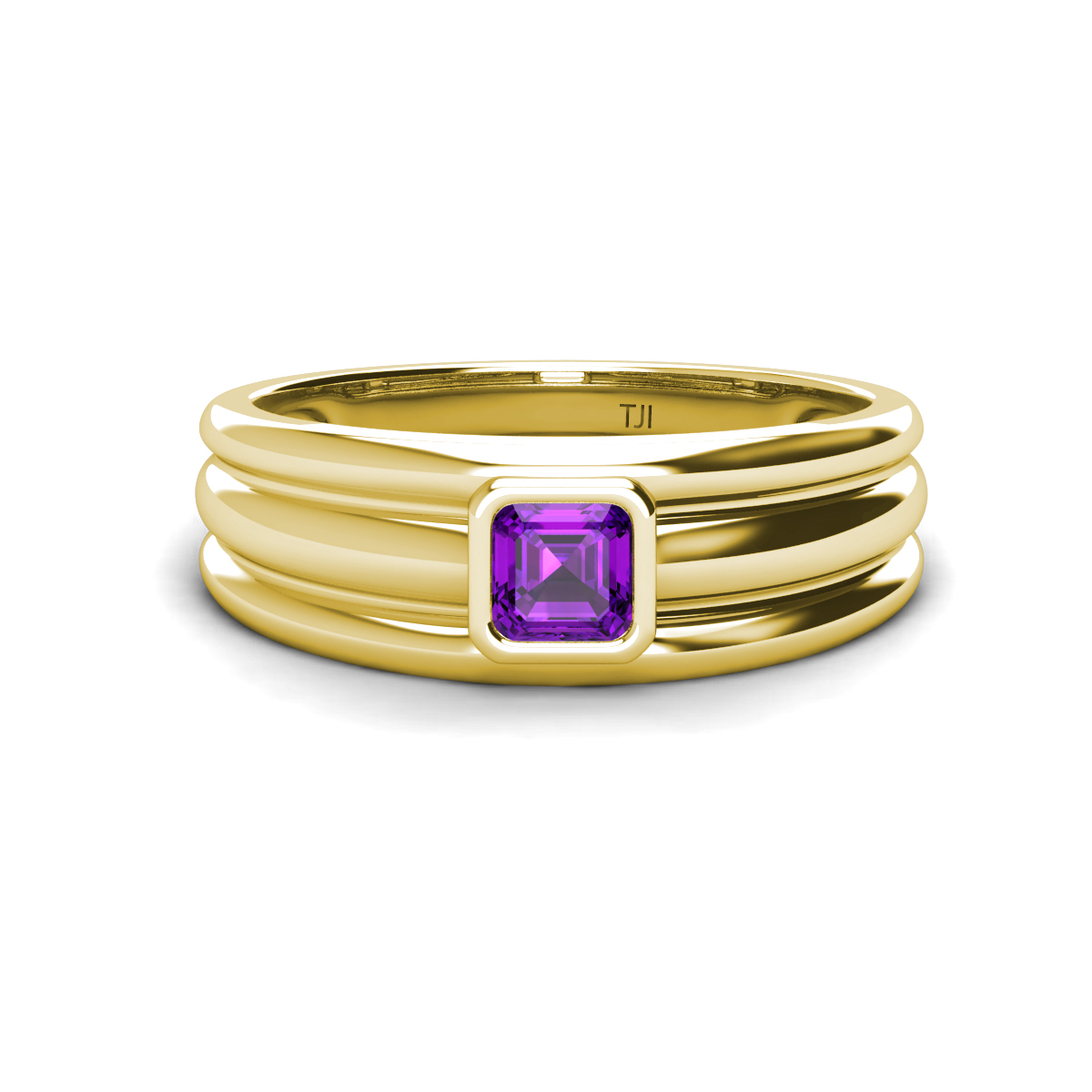 Zion 0.52 ct Asscher Cut Amethyst Solitaire Men Wedding Band (9.4 mm) 