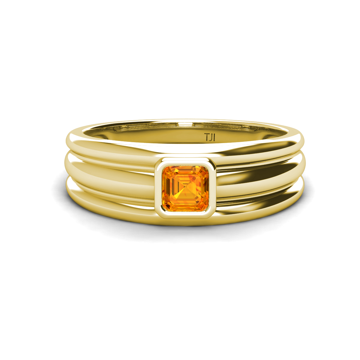Zion 0.54 ct Asscher Cut Citrine Solitaire Men Wedding Band (9.4 mm) 