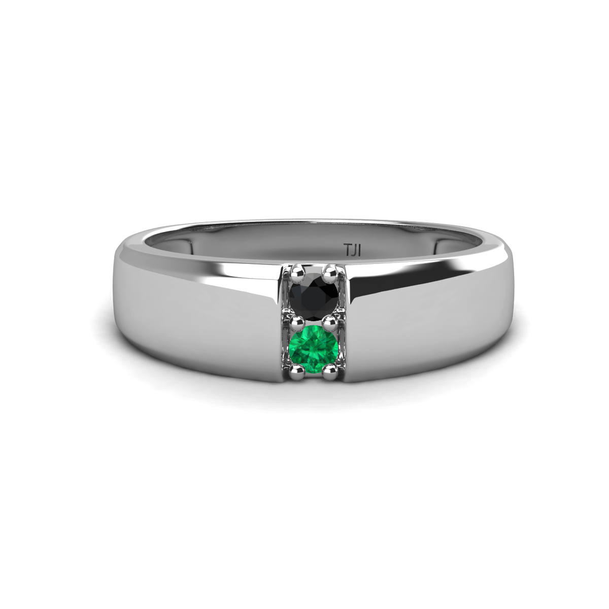 Ethan 3.00 mm Round Black Diamond and Emerald 2 Stone Men Wedding Ring 