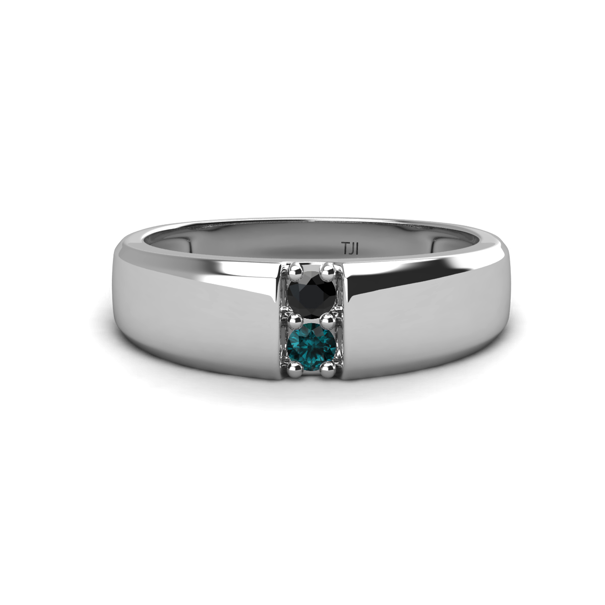 Ethan 3.00 mm Round Black Diamond and London Blue Topaz 2 Stone Men Wedding Ring 