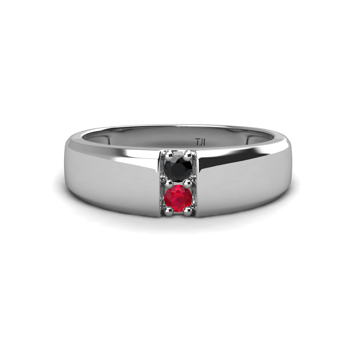 Ethan 3.00 mm Round Black Diamond and Ruby 2 Stone Men Wedding Ring 