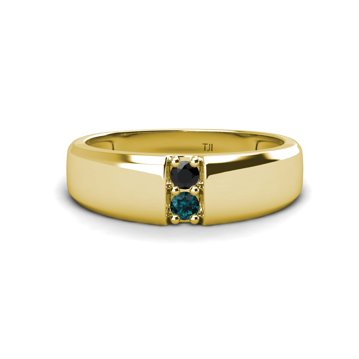 Ethan 3.00 mm Round Black Diamond and London Blue Topaz 2 Stone Men Wedding Ring 