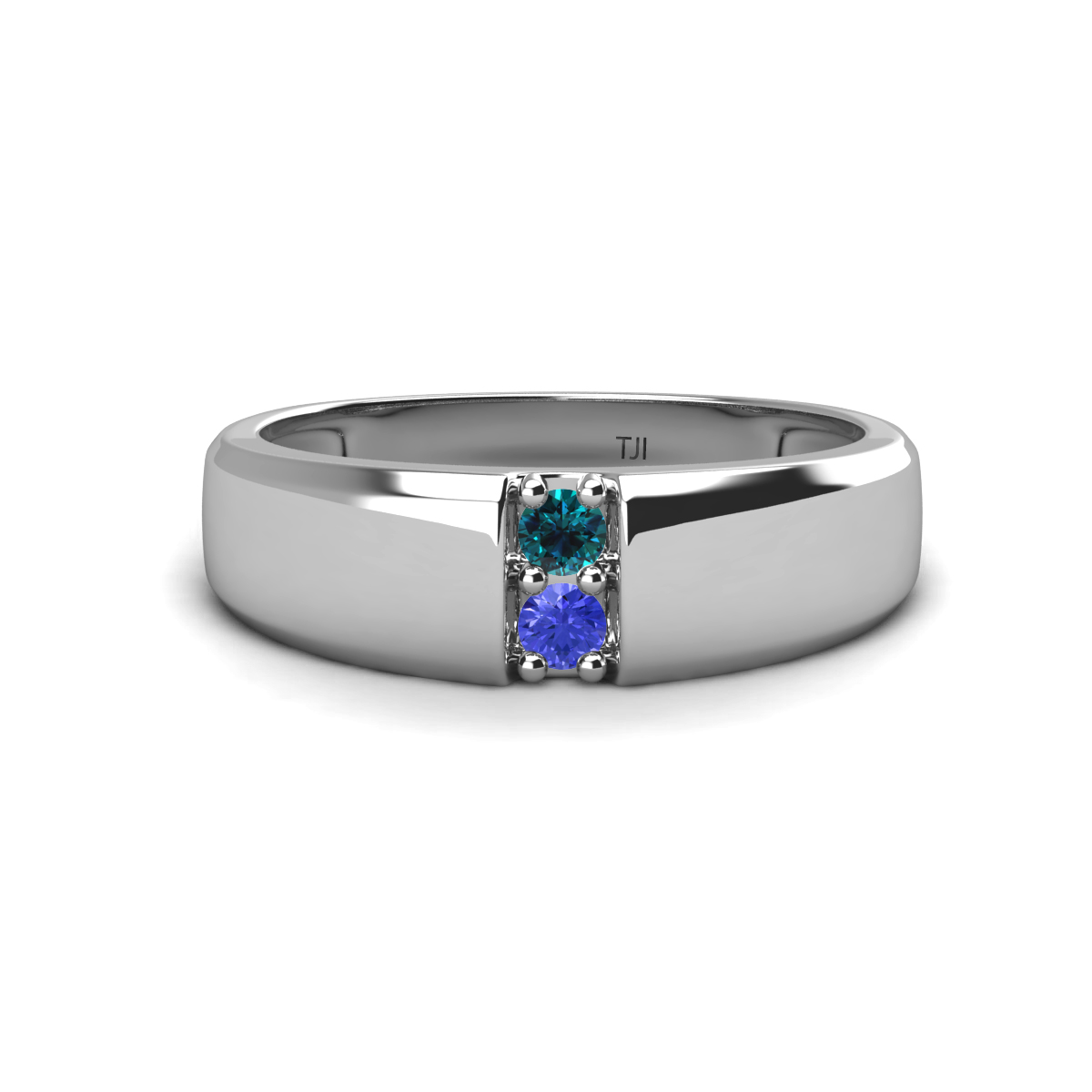 Ethan 3.00 mm Round Blue Diamond and Tanzanite 2 Stone Men Wedding Ring 