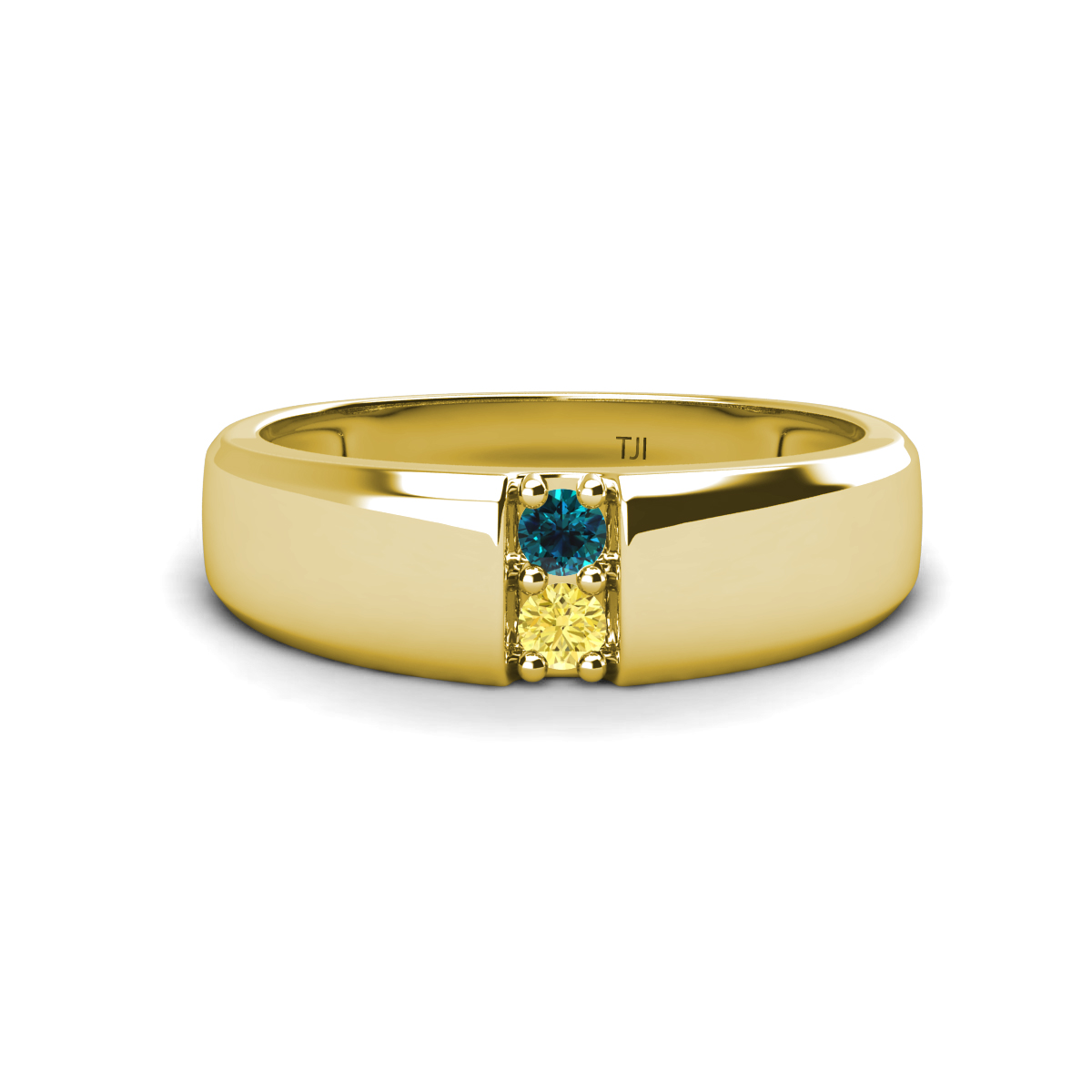 Ethan 3.00 mm Round Blue Diamond and Yellow Sapphire 2 Stone Men Wedding Ring 