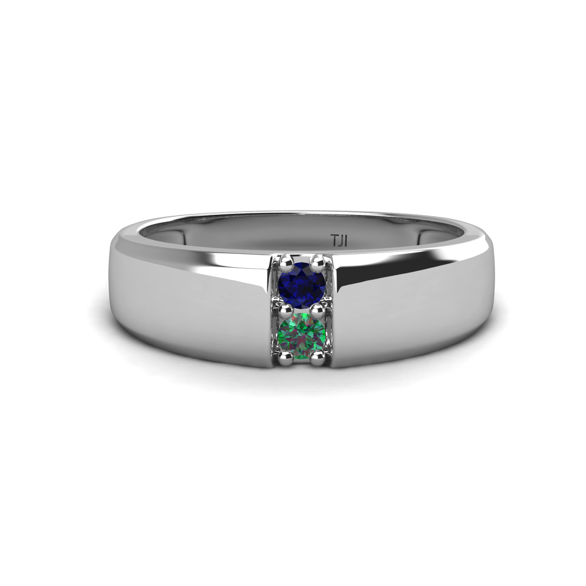 Ethan Round Blue Sapphire and Lab Created Alexandrite 2 Stone Men Wedding Ring (7.80 mm) 