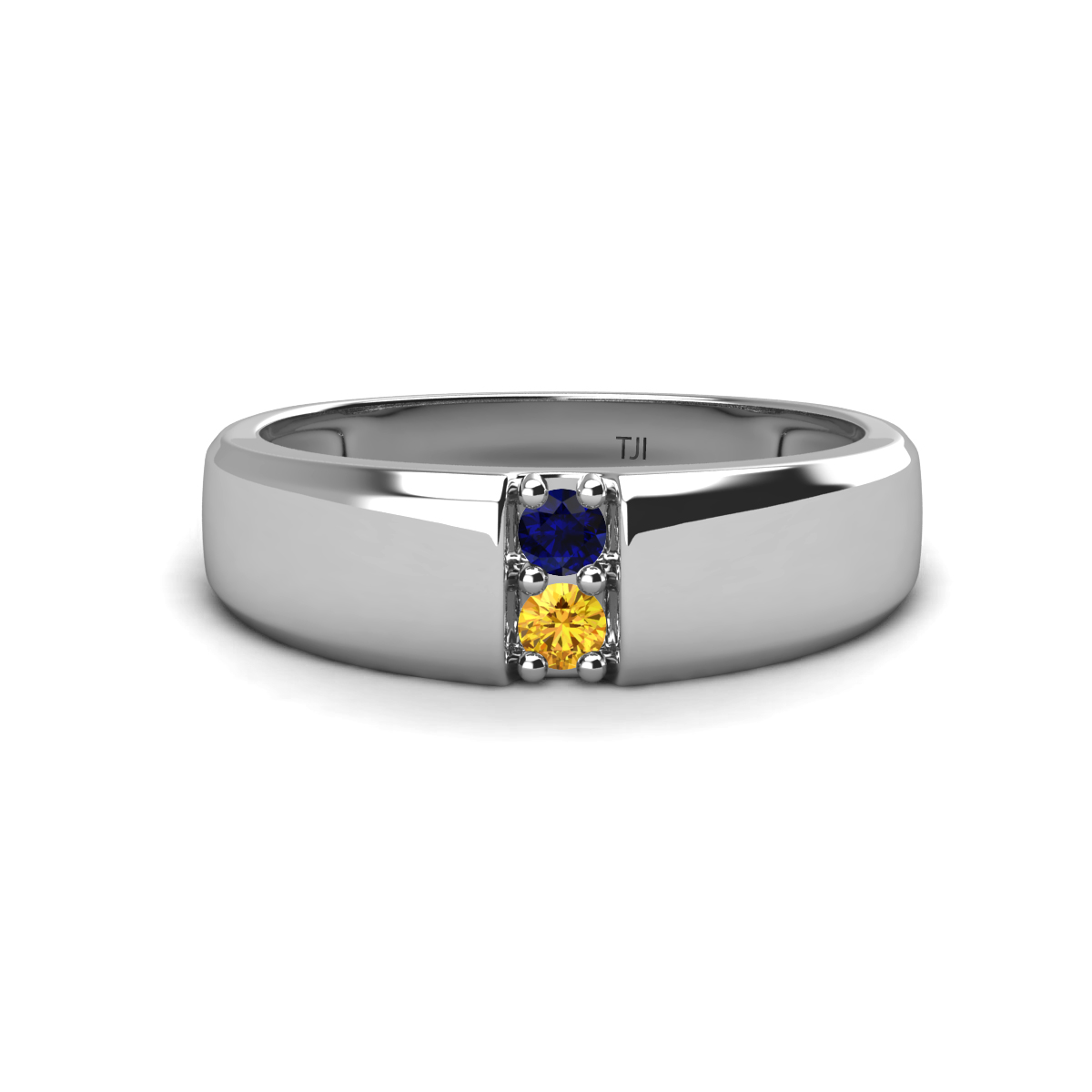 Ethan Round Blue Sapphire and Citrine 2 Stone Men Wedding Ring (7.80 mm) 