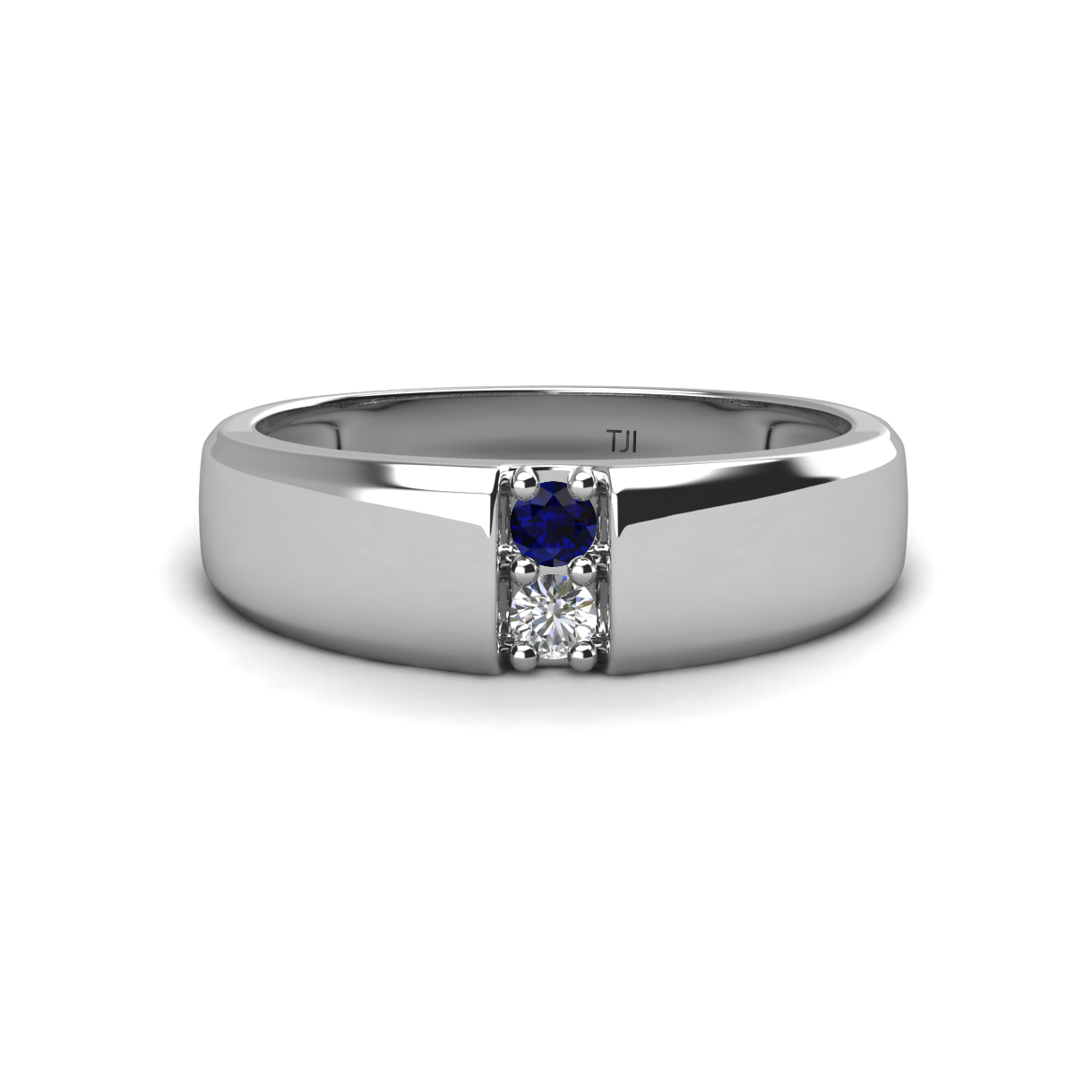 Ethan Round Blue Sapphire and Forever Brilliant Moissanite 2 Stone Men Wedding Ring (7.80 mm) 