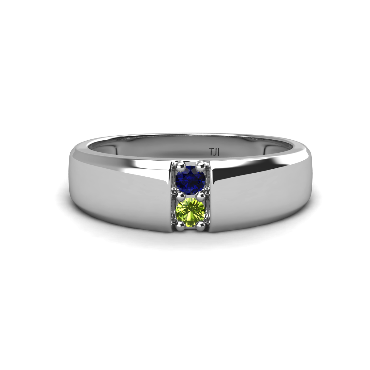 Ethan Round Blue Sapphire and Peridot 2 Stone Men Wedding Ring (7.80 mm) 