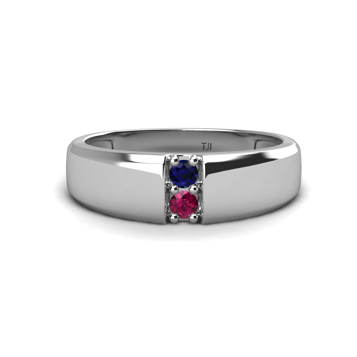 Ethan Round Blue Sapphire and Rhodolite Garnet 2 Stone Men Wedding Ring (7.80 mm) 