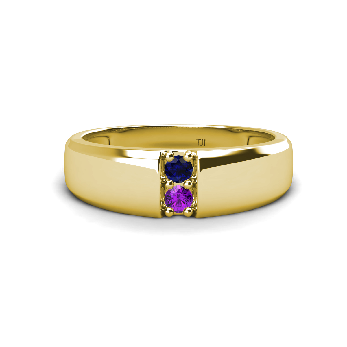Ethan Round Blue Sapphire and Amethyst 2 Stone Men Wedding Ring (7.80 mm) 