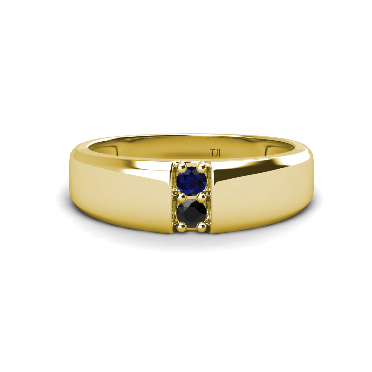 Ethan Round Blue Sapphire and Black Diamond 2 Stone Men Wedding Ring (7.80 mm) 