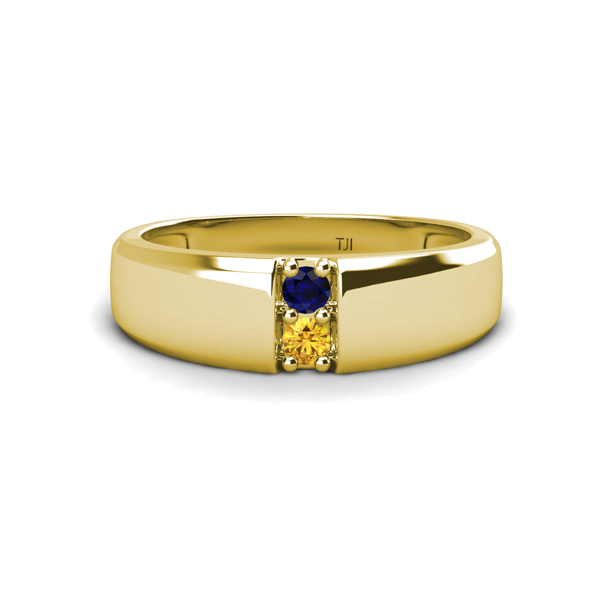 Ethan Round Blue Sapphire and Citrine 2 Stone Men Wedding Ring (7.80 mm) 