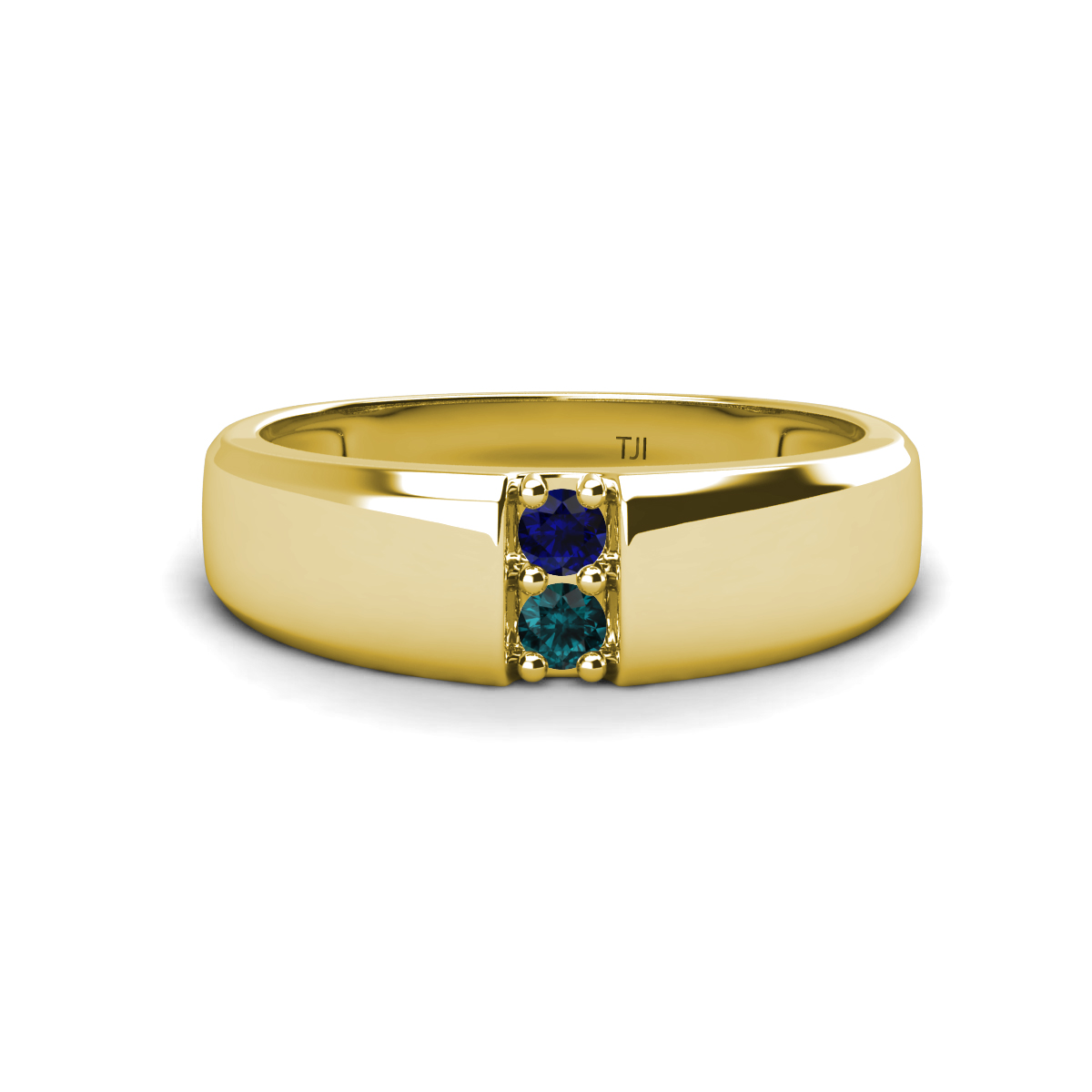 Ethan Round Blue Sapphire and London Blue Topaz 2 Stone Men Wedding Ring (7.80 mm) 