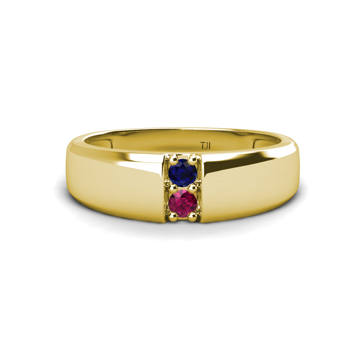 Ethan Round Blue Sapphire and Rhodolite Garnet 2 Stone Men Wedding Ring (7.80 mm) 