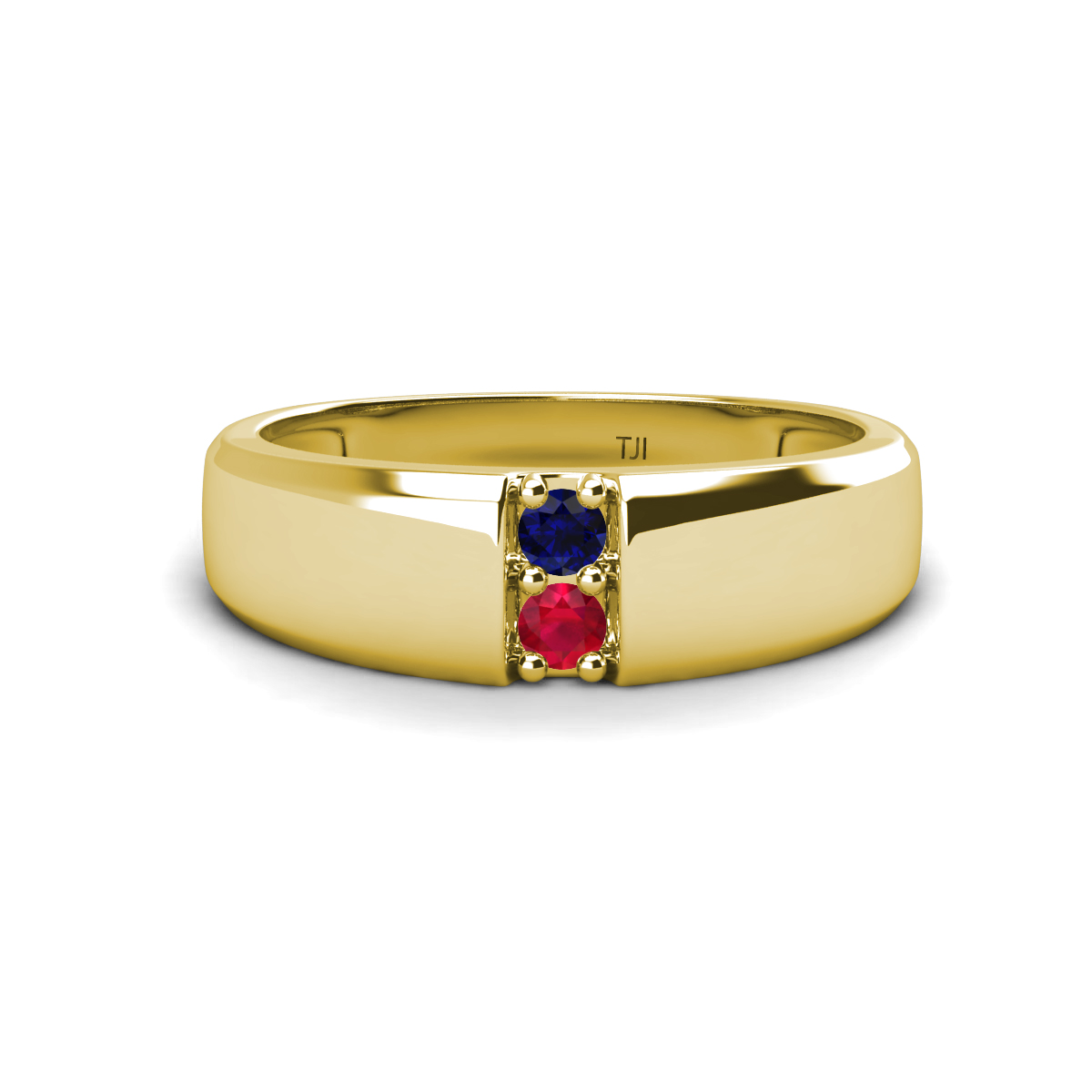 Ethan Round Blue Sapphire and Ruby 2 Stone Men Wedding Ring (7.80 mm) 