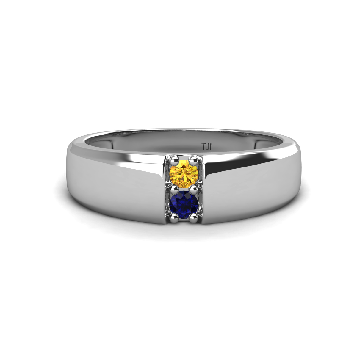 Ethan 3.00 mm Round Citrine and Blue Sapphire 2 Stone Men Wedding Ring 