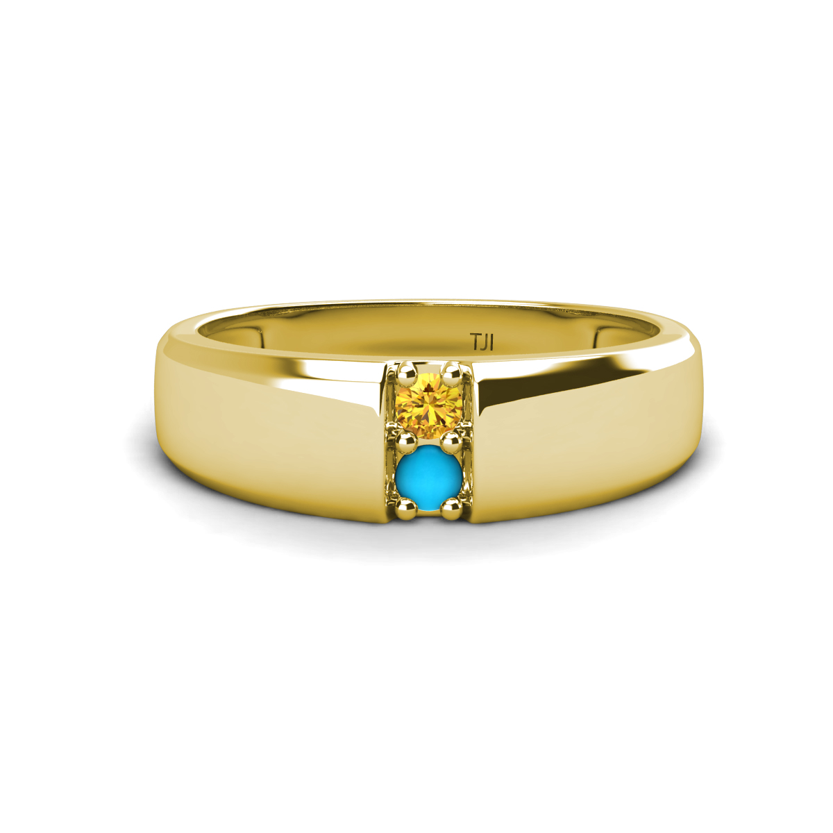 Ethan 3.00 mm Round Citrine and Turquoise 2 Stone Men Wedding Ring 