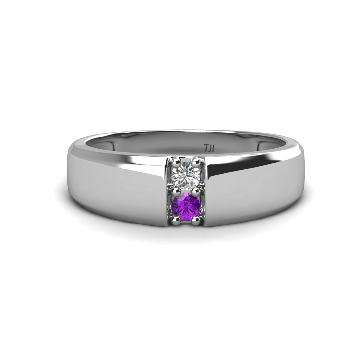 Ethan 3.00 mm Round Diamond and Amethyst 2 Stone Men Wedding Ring 