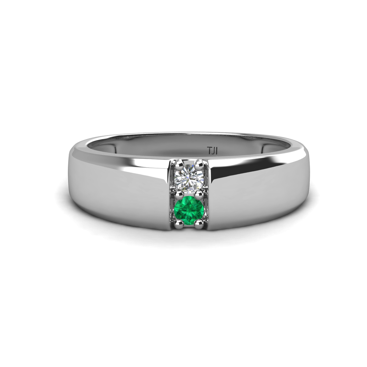 Ethan 3.00 mm Round Diamond and Emerald 2 Stone Men Wedding Ring 