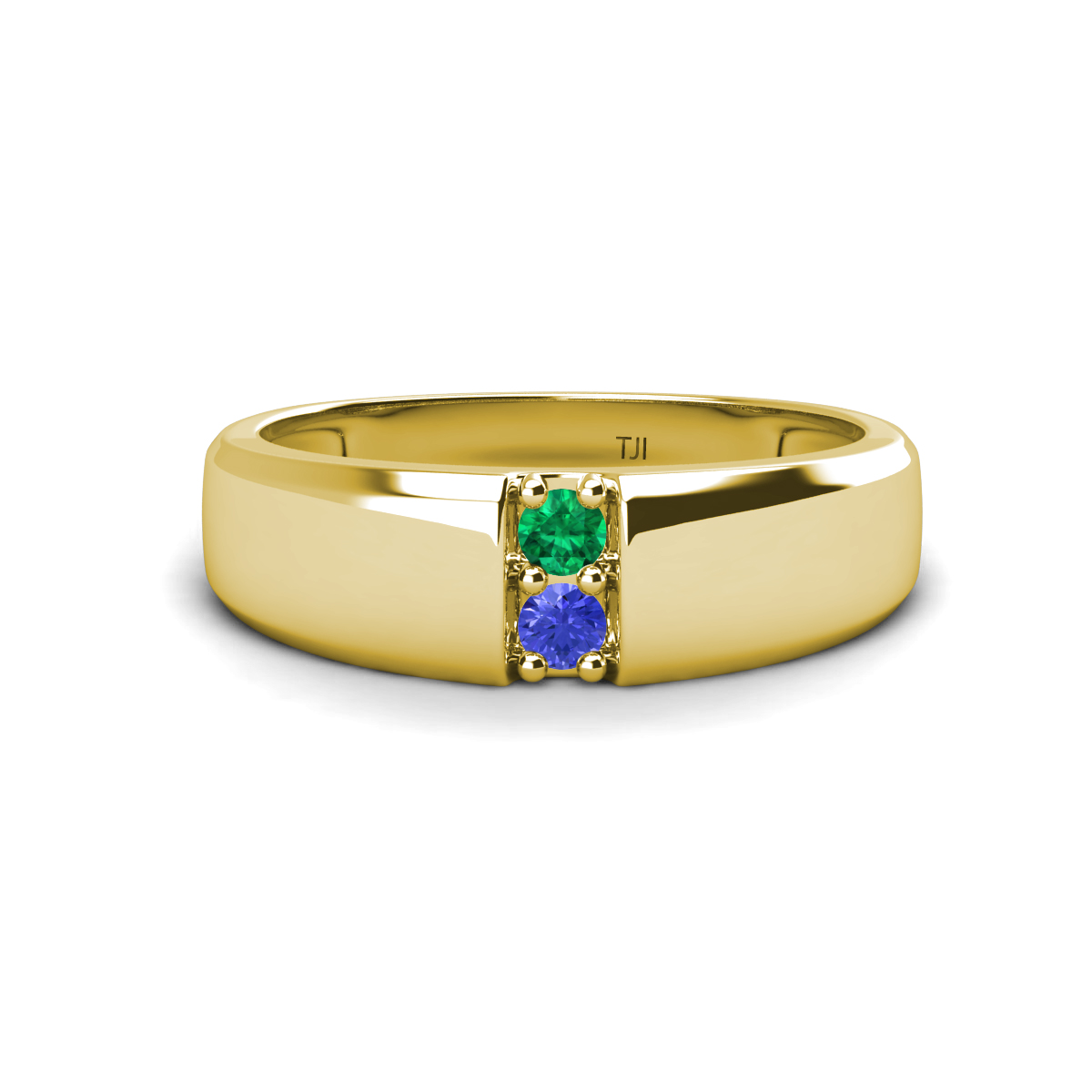 Ethan 3.00 mm Round Emerald and Tanzanite 2 Stone Men Wedding Ring 