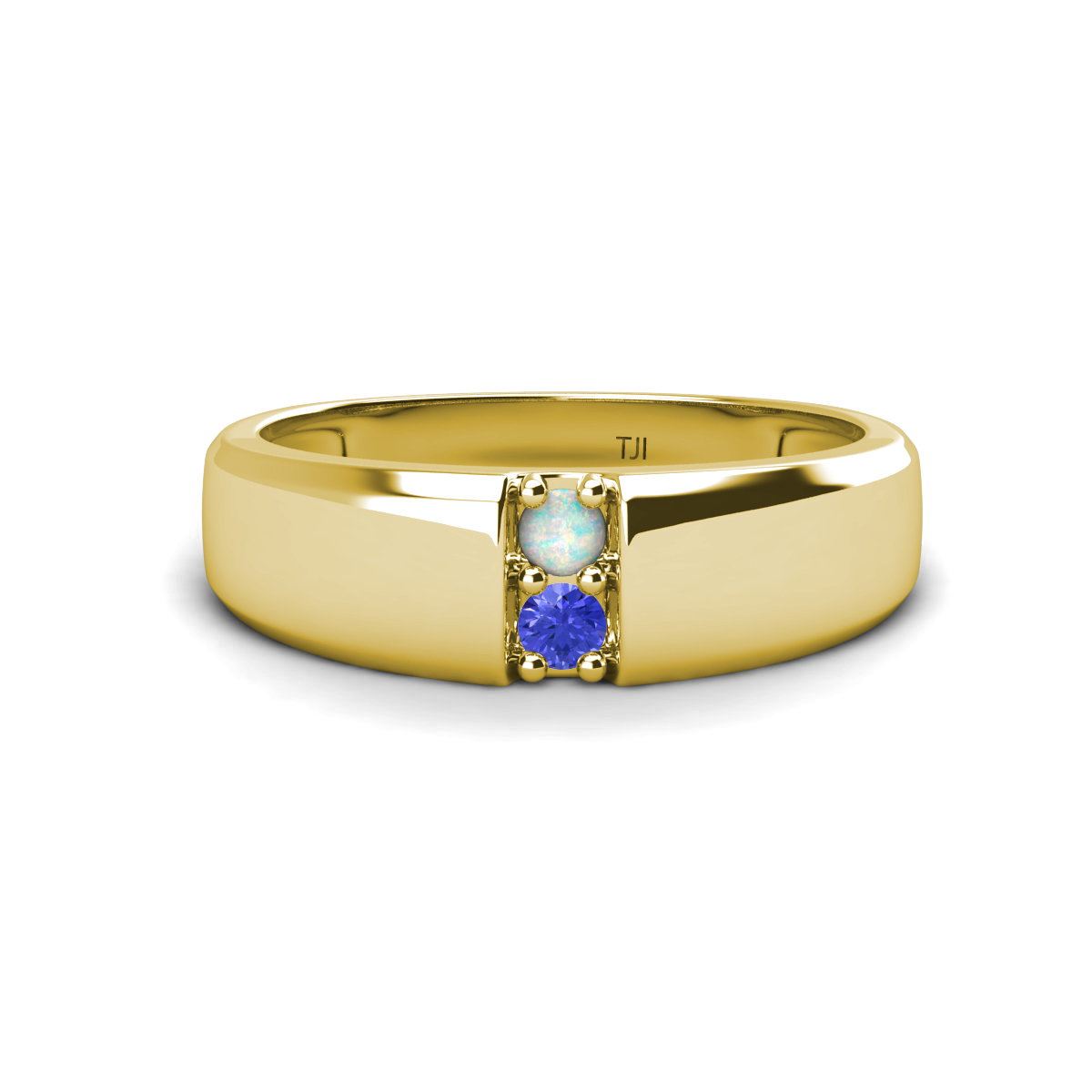Ethan 3.00 mm Round Opal and Tanzanite 2 Stone Men Wedding Ring 