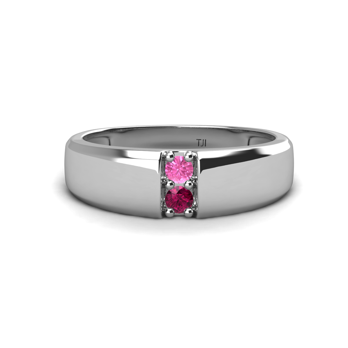 Ethan 3.00 mm Round Pink Sapphire and Rhodolite Garnet 2 Stone Men Wedding Ring 