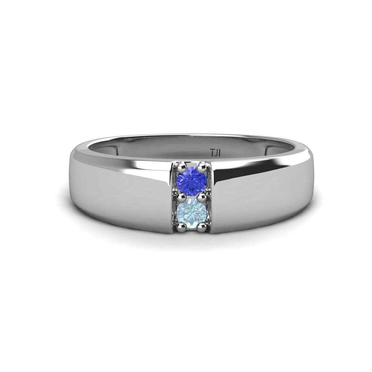 Ethan 3.00 mm Round Tanzanite and Aquamarine 2 Stone Men Wedding Ring 